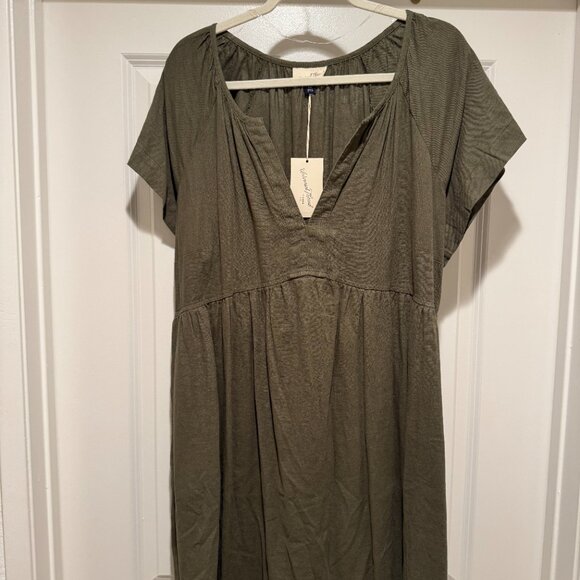 NWT Universal Thread Short Sleeve Mini Linen Olive Shift Dress - Picture 3 of 4